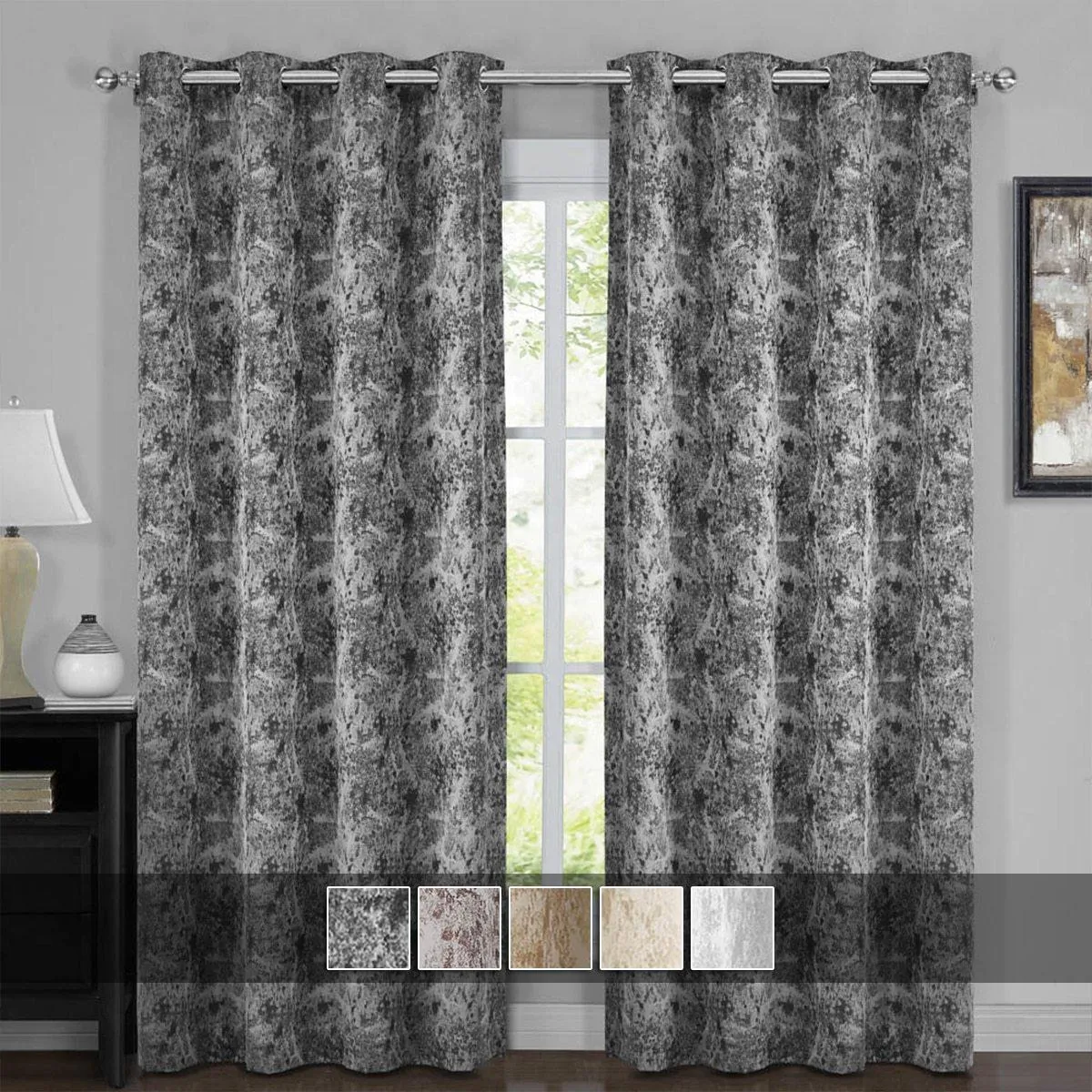 100% Blackout Curtain Bali - Modern Upscaled Wallpaper Abstract Theme (Set of 2)