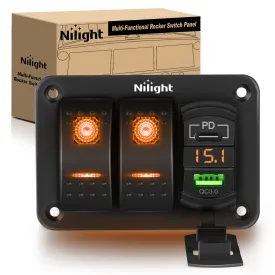 2 Gang Switch Panel With QC3.0 & PD Charger And Voltmerter with Orange Backlit