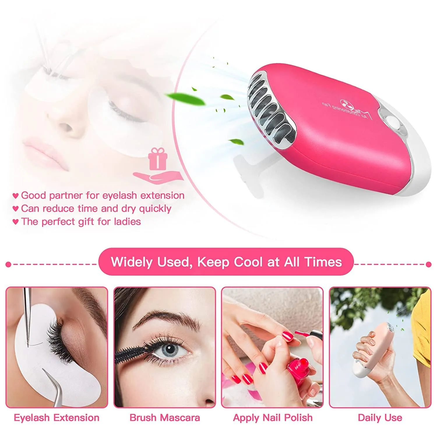 2-Piece: Rechargeable Handheld Mini Eyelash Fan