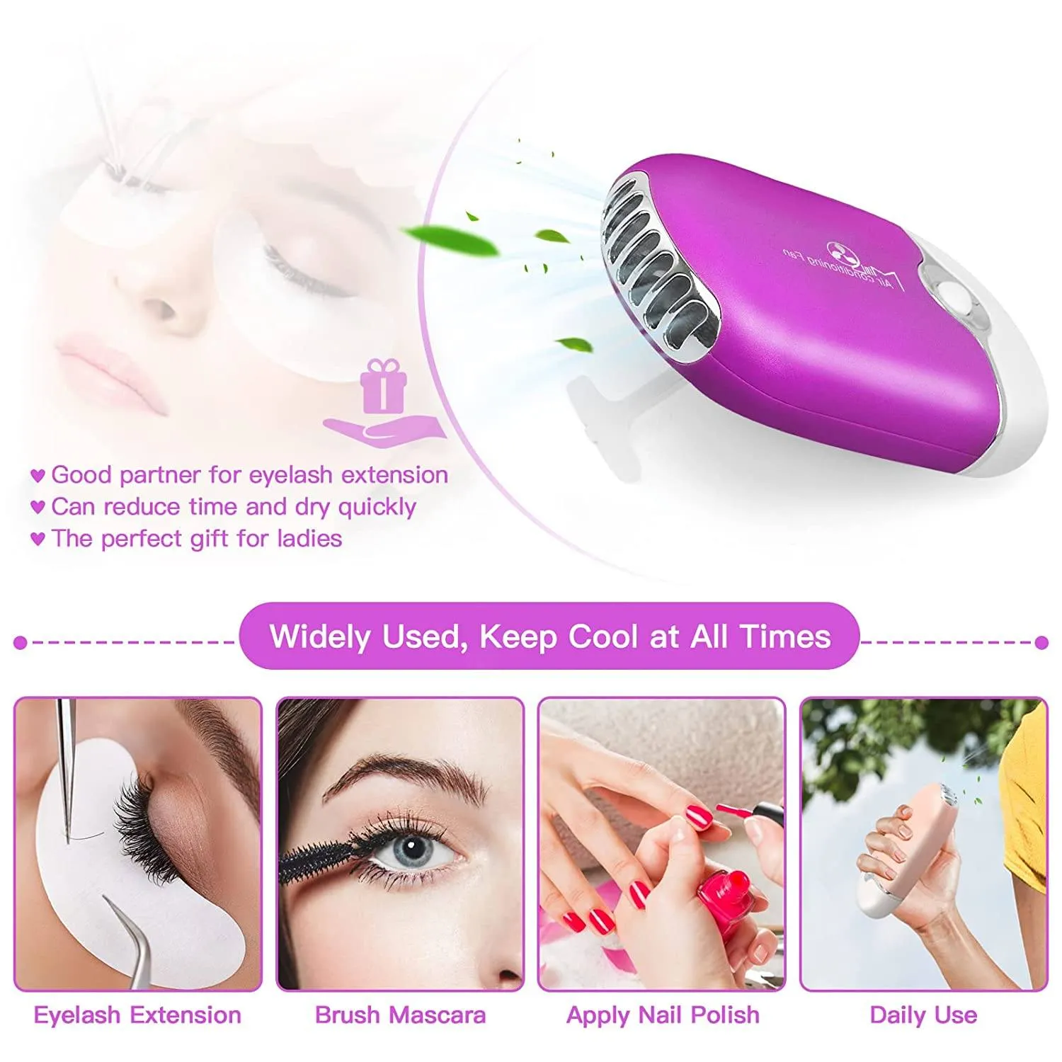 2-Piece: Rechargeable Handheld Mini Eyelash Fan
