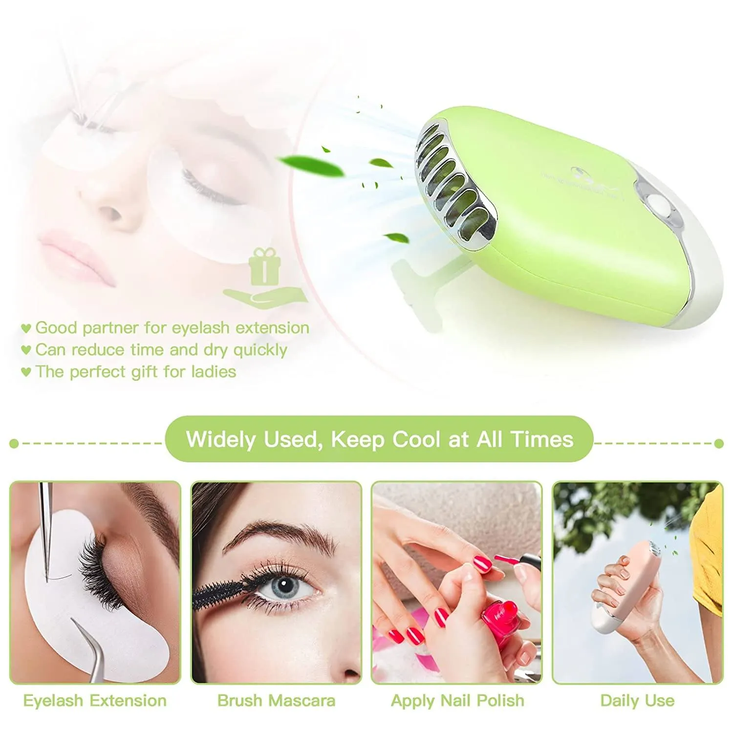 2-Piece: Rechargeable Handheld Mini Eyelash Fan