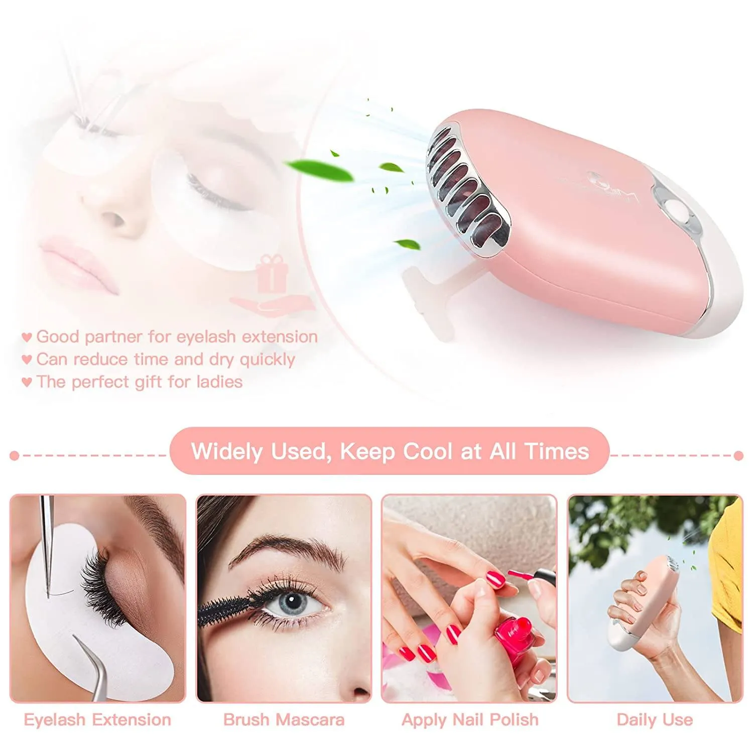2-Piece: Rechargeable Handheld Mini Eyelash Fan