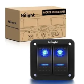 2Gang Aluminum 5Pin ON/Off Rocker Switch Panel Blue