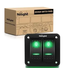 2Gang Aluminum 5Pin ON/Off Rocker Switch Panel Green