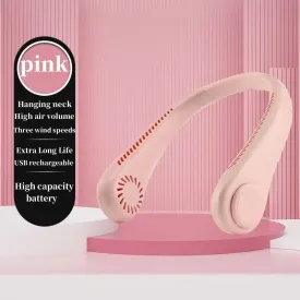 2PCS Leafless Hanging Neck Fan | Pink | Rechargeable | Portable Hands-Free Cooling | 3 Speed Modes | Outdoor & Indoor Use