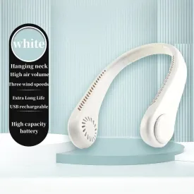 2PCS Leafless Hanging Neck Fan | White | Rechargeable Portable Hands-Free Cooling | 3 Speed Modes | Indoor & Outdoor Use