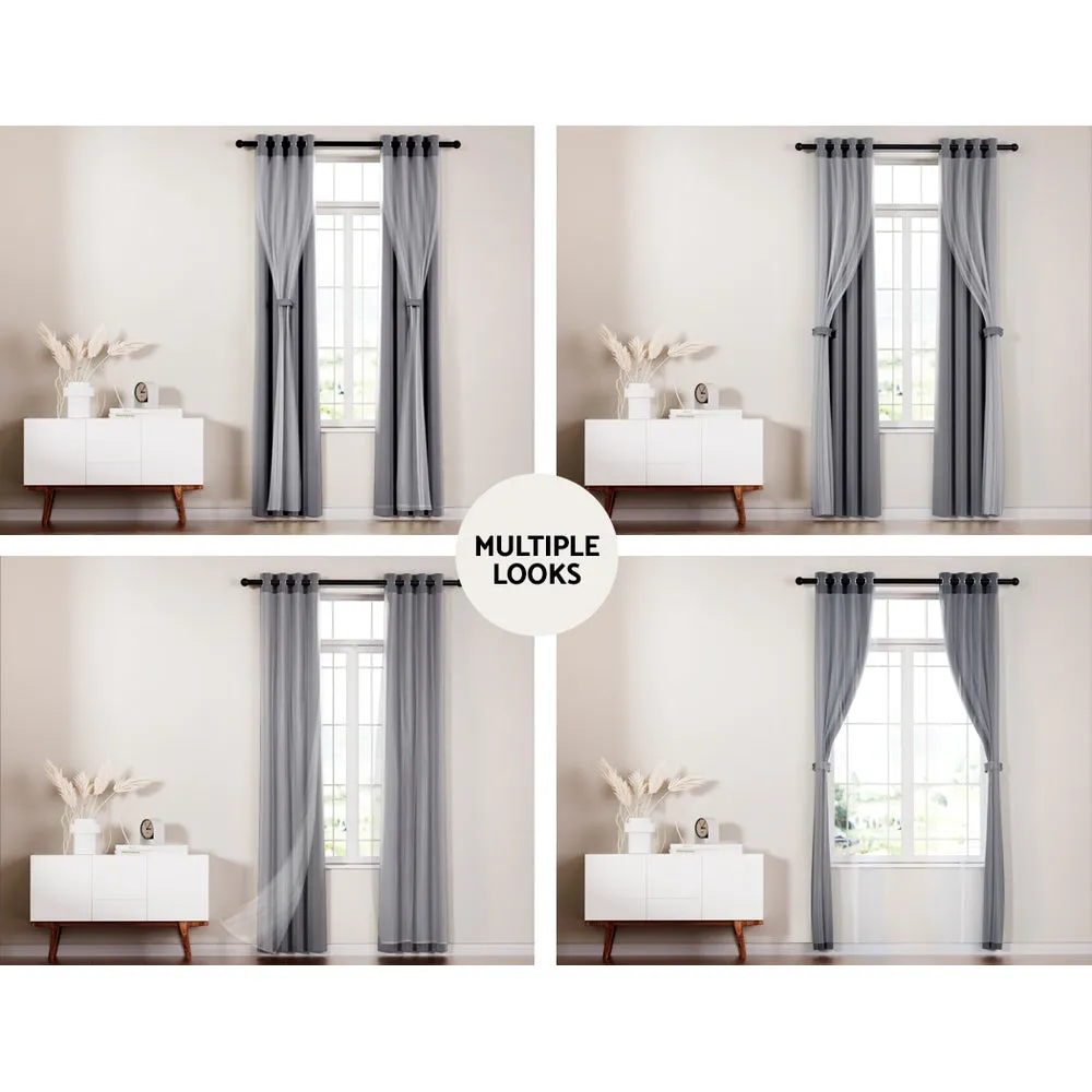 2X 132x213cm | Blockout Sheer Curtains | Charcoal
