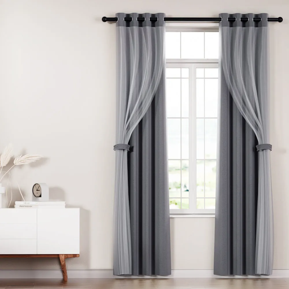 2X 132x213cm | Blockout Sheer Curtains | Charcoal