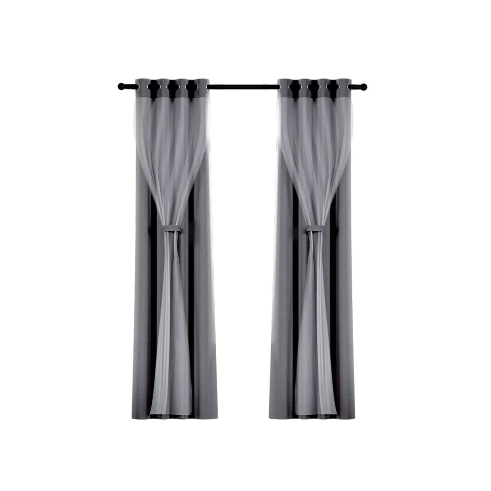 2X 132x213cm | Blockout Sheer Curtains | Charcoal