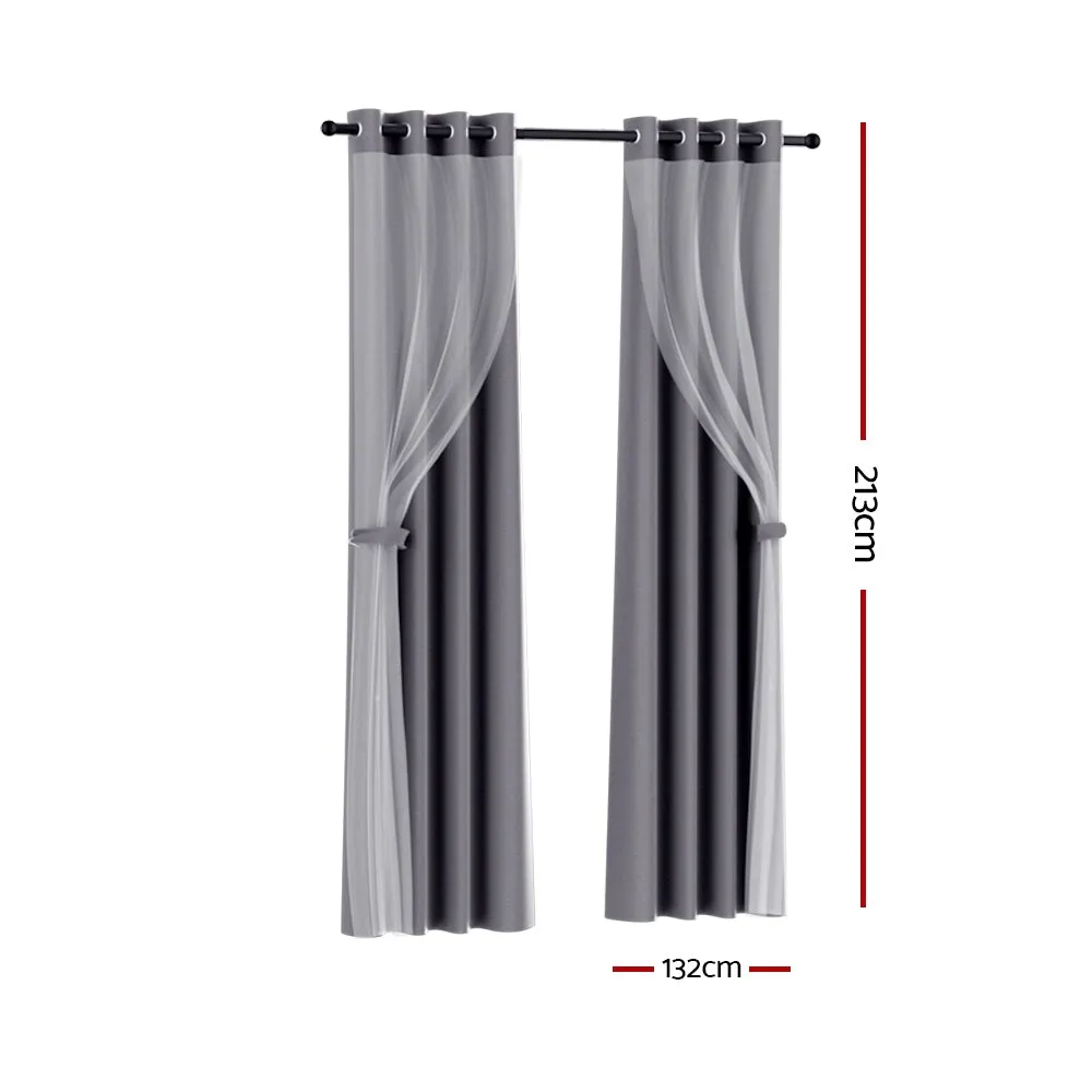 2X 132x213cm | Blockout Sheer Curtains | Charcoal