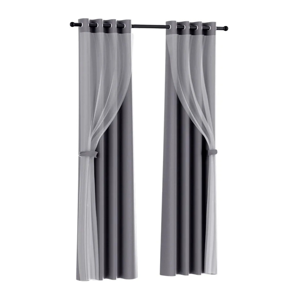 2X 132x274cm | Blockout Sheer Curtains | Charcoal