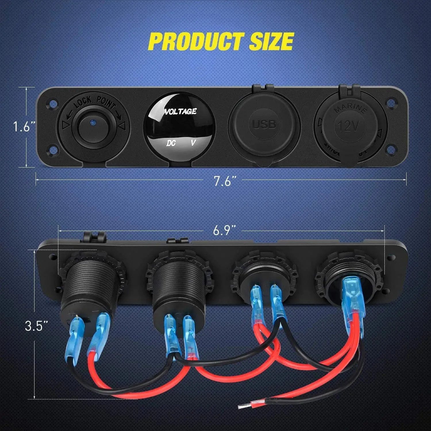 4 in 1 ON/OFF Blue Charger Socket Panel w/ Dual USB Voltmeter Cigarette