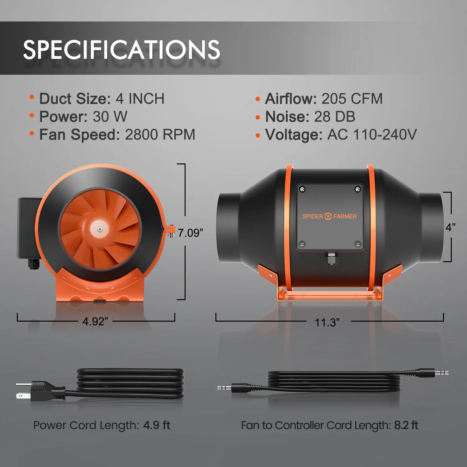 4 Inch Inline Duct Fan With Temperature Control
