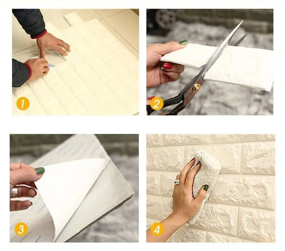 4 Pack 3D Self-Adhesive Waterproof PE Foam Wallpaper