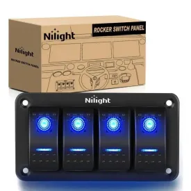 4Gang Aluminum 5Pin ON/Off Blue Rocker Switch Panel