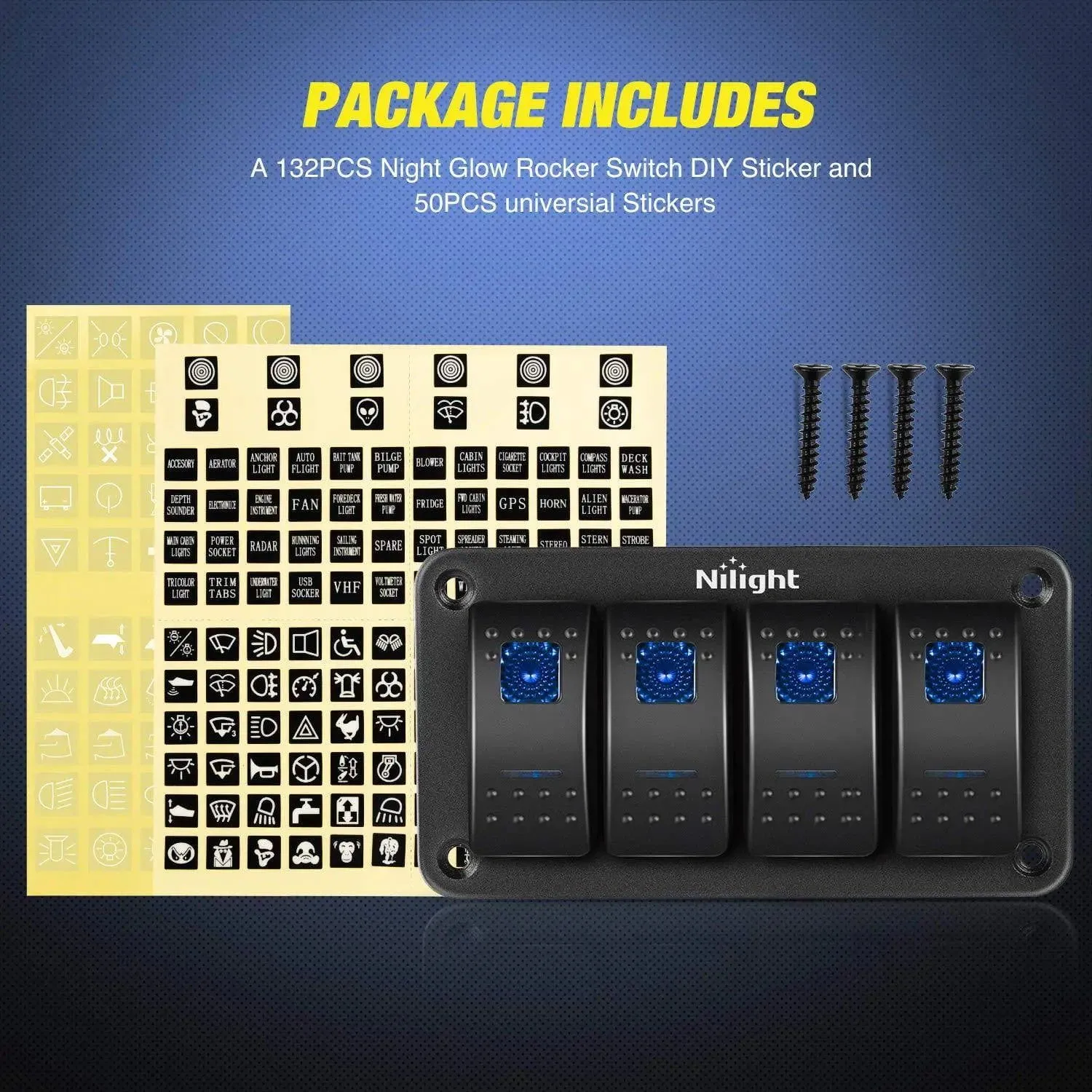 4Gang Aluminum 5Pin ON/Off Blue Rocker Switch Panel