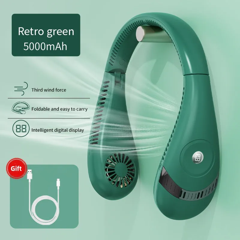 5000mAh Mini Neck Fan | Bladeless | Foldable | Portable | Quiet | Rechargeable | 360-degree Cooler | Random Color