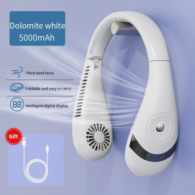 5000mAh Mini Neck Fan | Bladeless | Foldable | Portable | Quiet | Rechargeable | 360-degree Cooler | Random Color