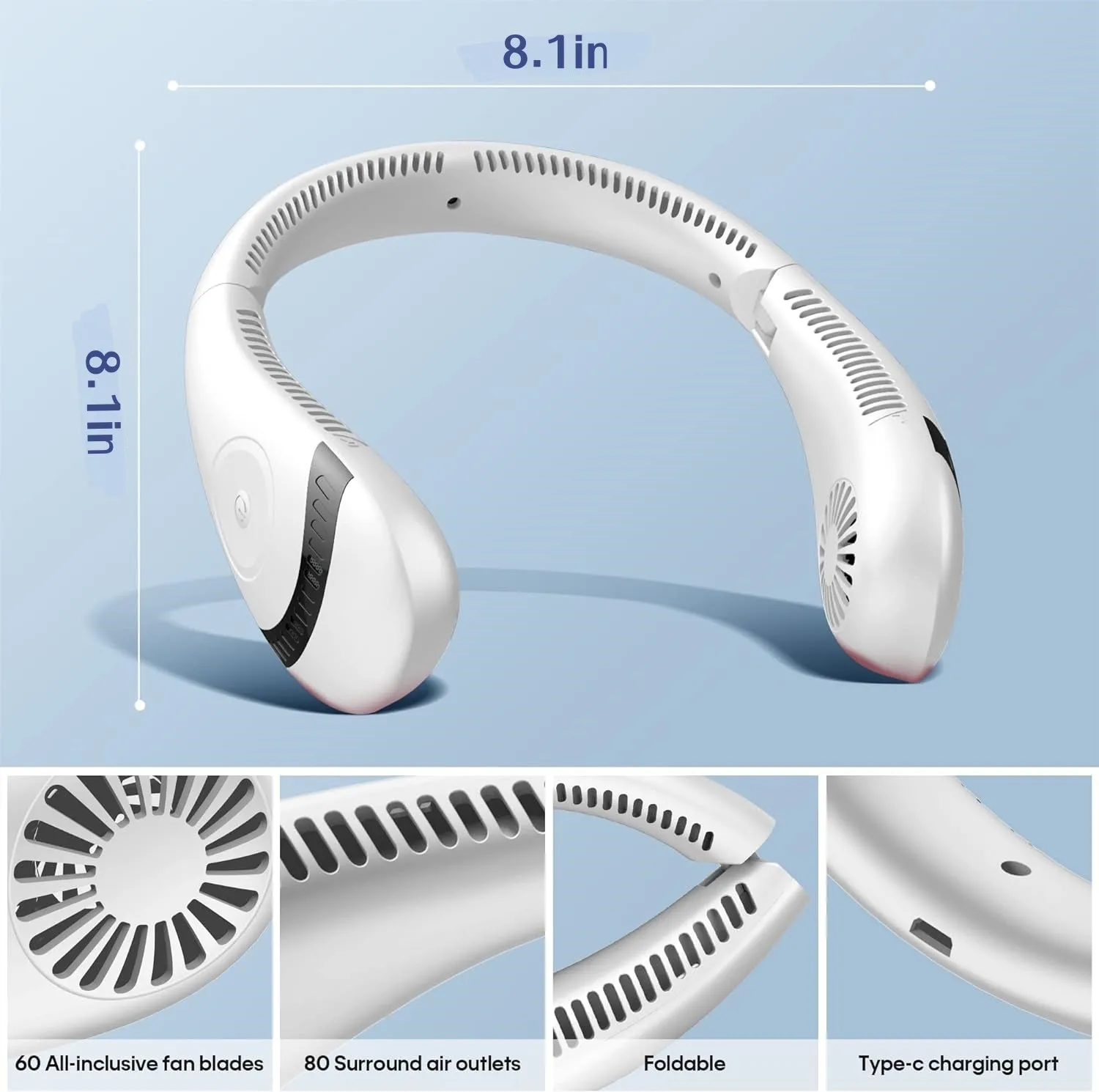 5000mAh Mini Neck Fan | Bladeless | Foldable | Portable | Quiet | Rechargeable | 360-degree Cooler | Random Color