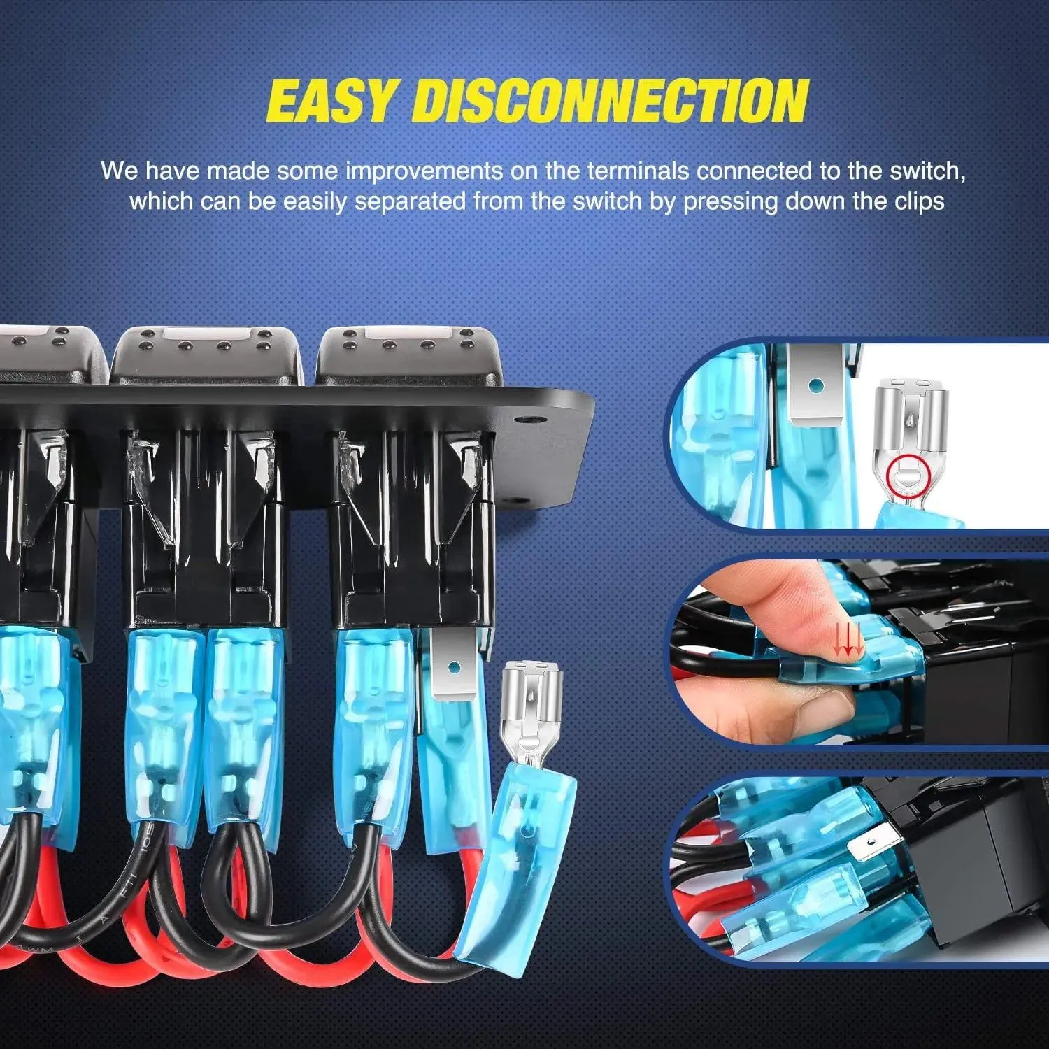 5Gang Aluminum Rocker Switch Panel w/ Dual USB Cigarette Lighter Socket Voltmeter