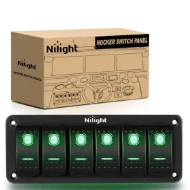 6Gang Aluminum 5Pin ON/Off Green Rocker Switch Panel