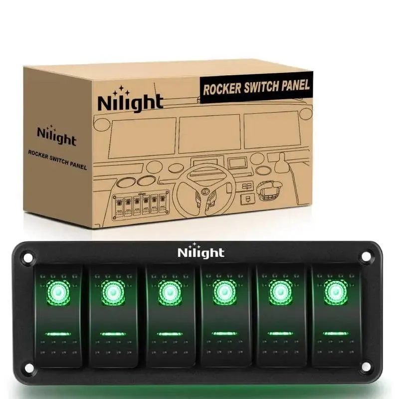 6Gang Aluminum 5Pin ON/Off Green Rocker Switch Panel