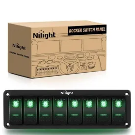 8Gang Aluminum 5Pin ON/Off Green Rocker Switch Panel