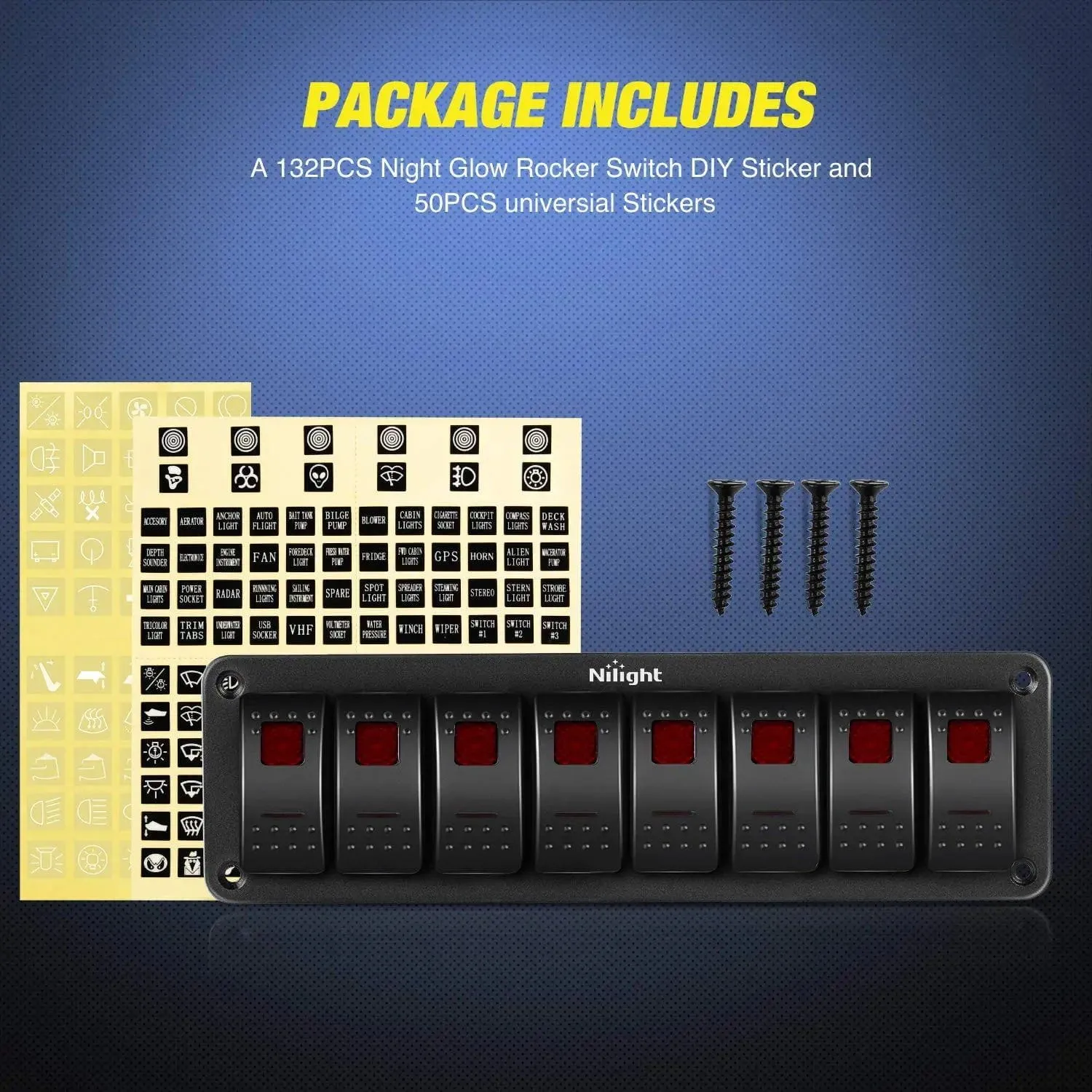8Gang Aluminum 5Pin ON/Off Red Rocker Switch Panel