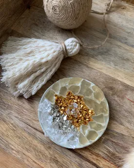 Boho White Gold Geode Crystal Medallion Jumbo