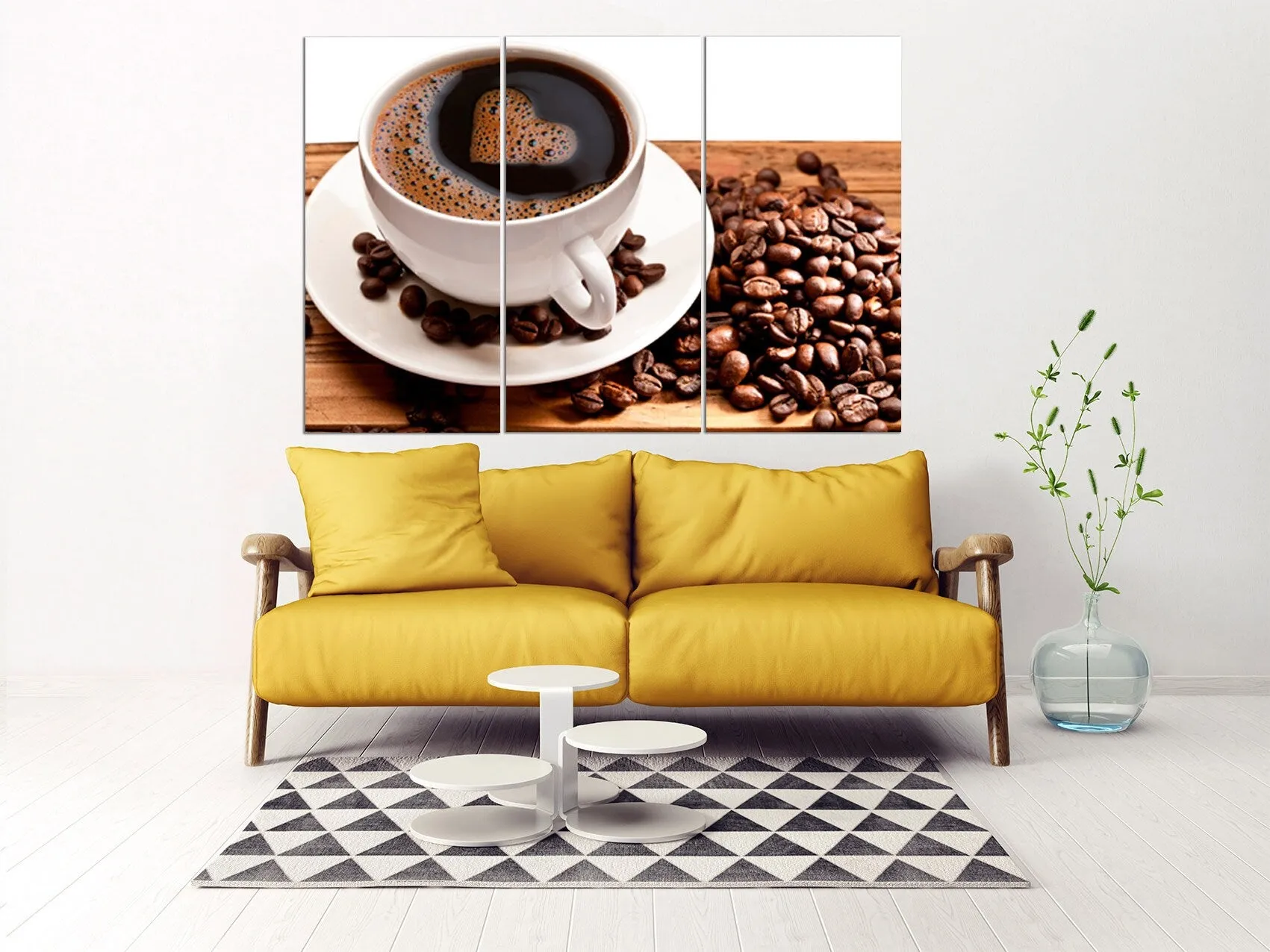 Coffee cup art print Kitchen Rustic wall coffee decor Extra large wall art Multi panel canvas painting coffee lover gift