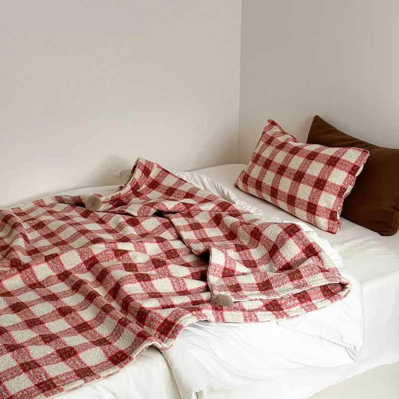 Cozy Plaid Wool Throw Blanket / Brown