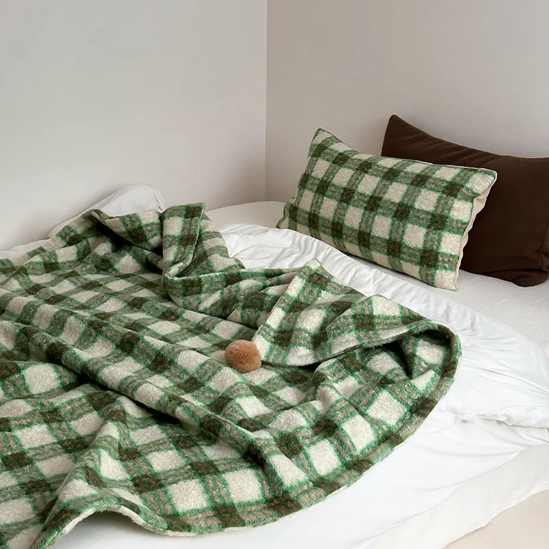 Cozy Plaid Wool Throw Blanket / Brown