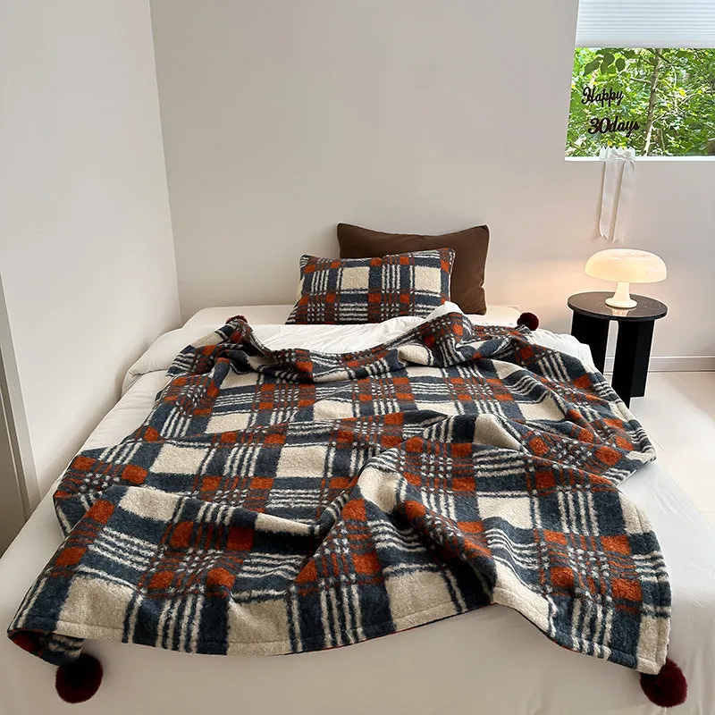 Cozy Plaid Wool Throw Blanket / Brown