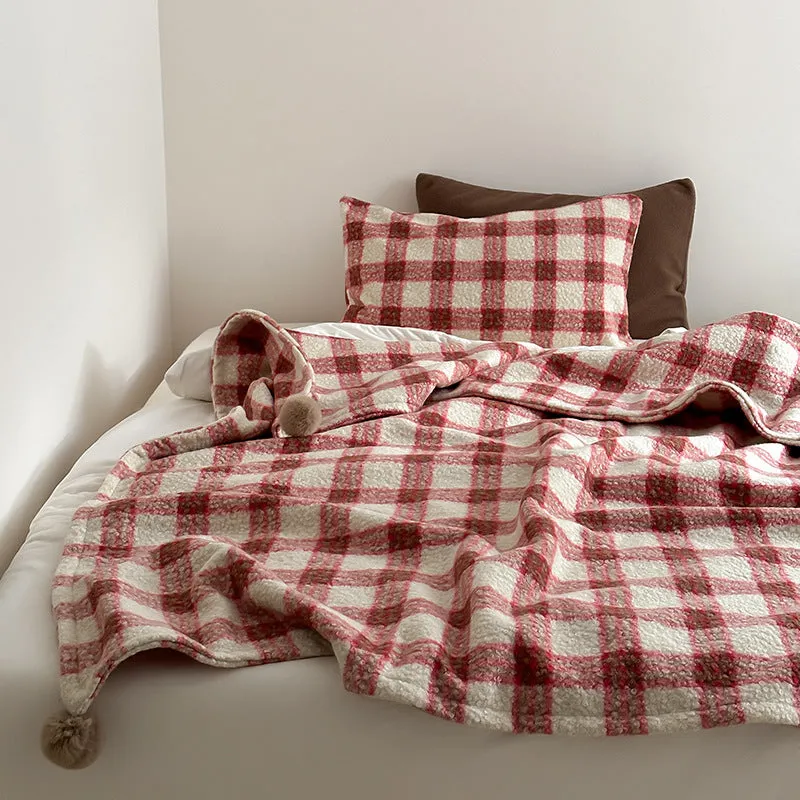 Cozy Plaid Wool Throw Blanket / Brown