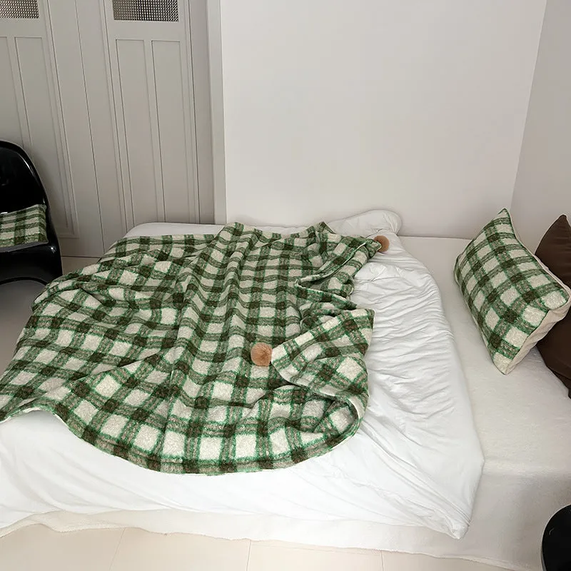 Cozy Plaid Wool Throw Blanket / Brown