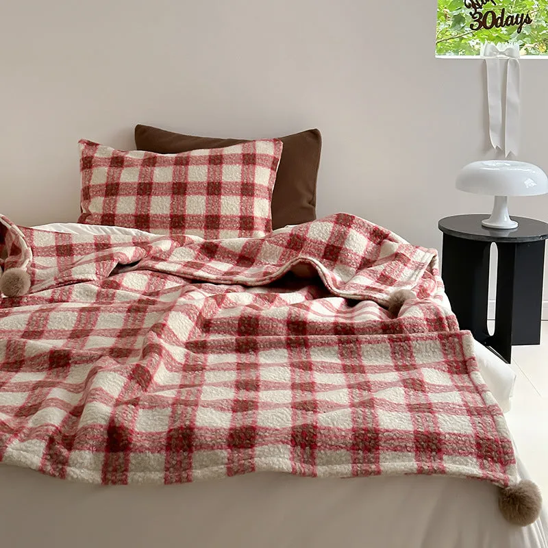 Cozy Plaid Wool Throw Blanket / Brown