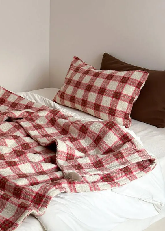 Cozy Plaid Wool Throw Blanket / Brown