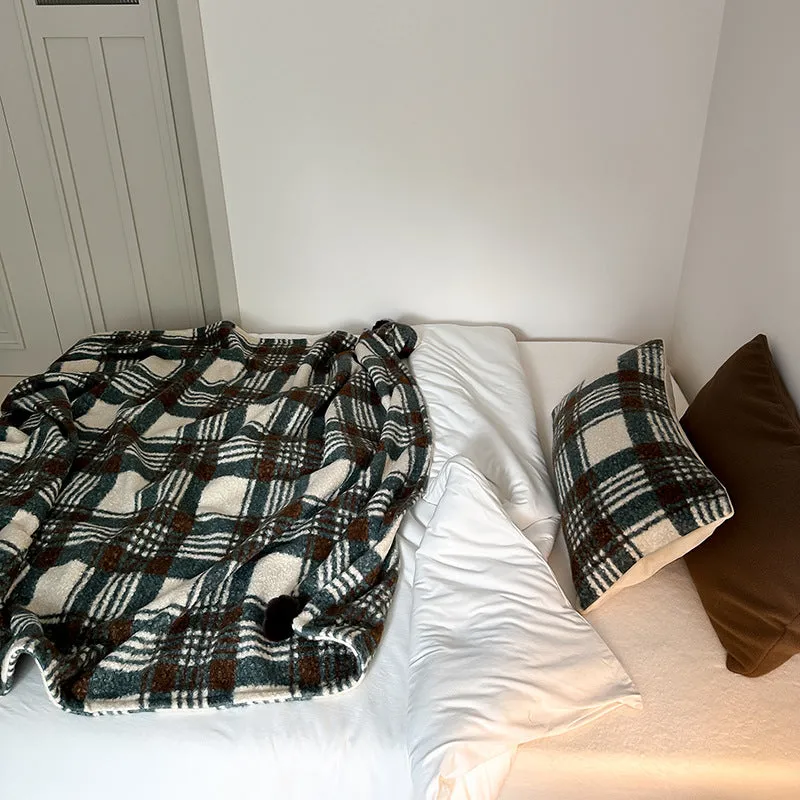 Cozy Plaid Wool Throw Blanket / Brown