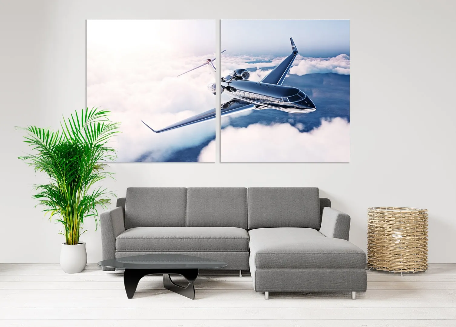 Custom airplane wall art Clouds painting extra large multi panel light sky blue wall art sea bedroom kitchen wall decor housewarming gift
