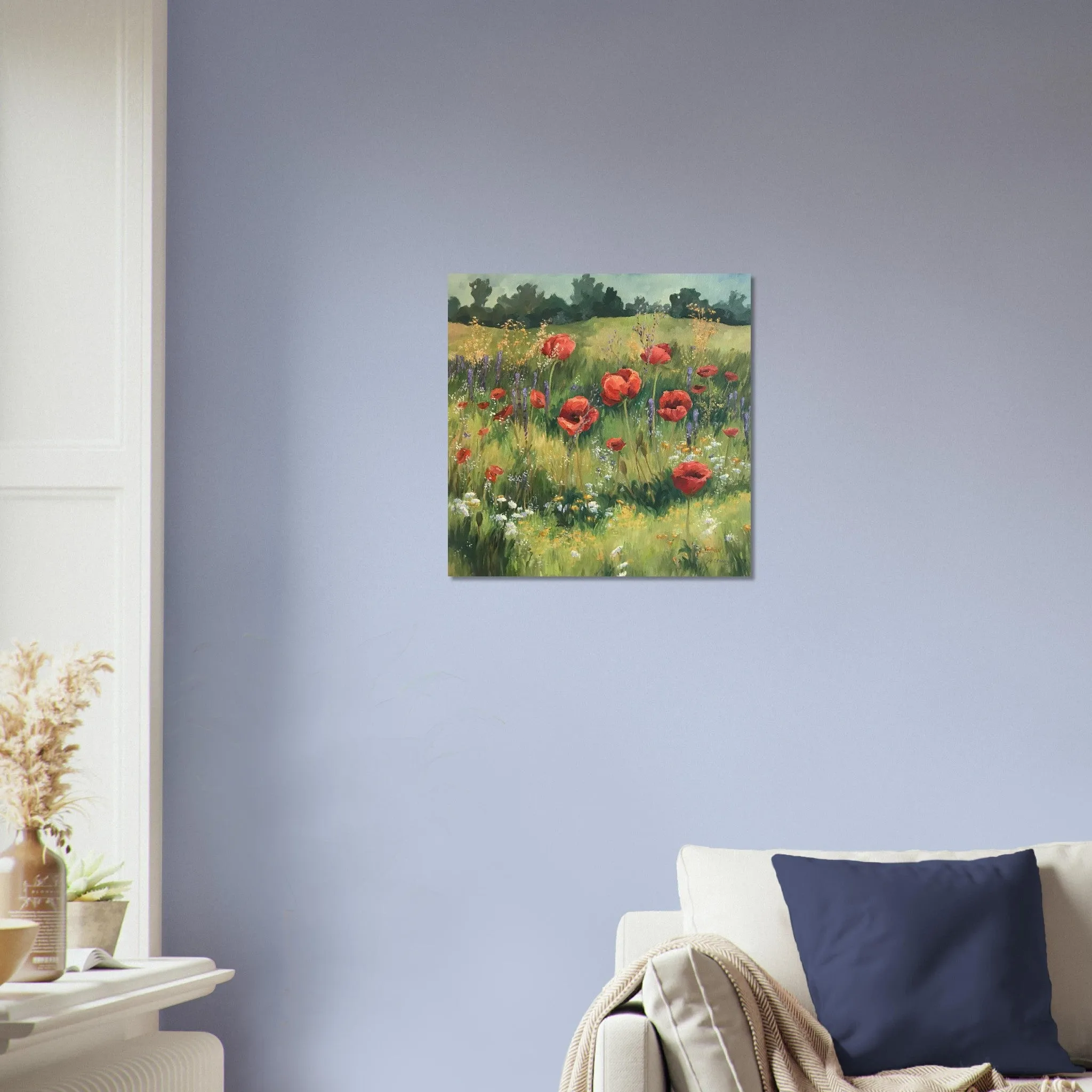 'Field of Red Poppies' I 16x16 Museum-Quality Matte Paper Poster | Original Artwork by American Artist Barbara Cleary