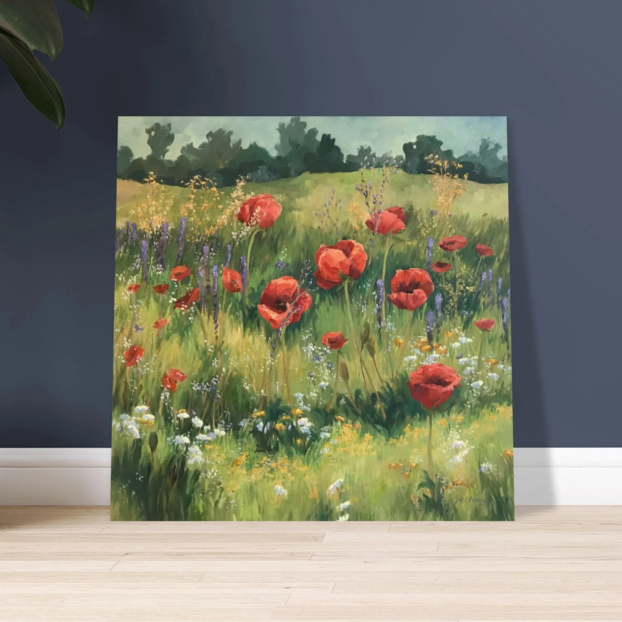 'Field of Red Poppies' I 16x16 Museum-Quality Matte Paper Poster | Original Artwork by American Artist Barbara Cleary