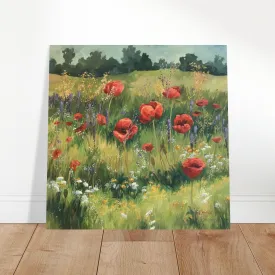'Field of Red Poppies' I 16x16 Museum-Quality Matte Paper Poster | Original Artwork by American Artist Barbara Cleary