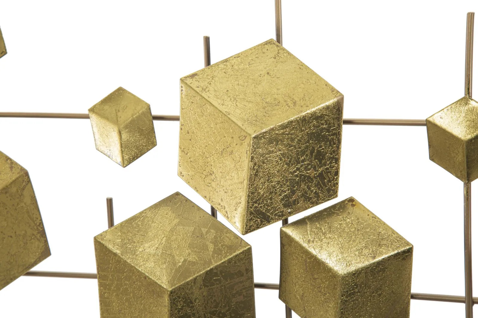 Golden Metal Cubes Geometric Wall Decor