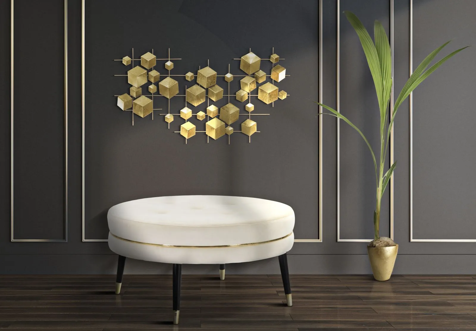 Golden Metal Cubes Geometric Wall Decor