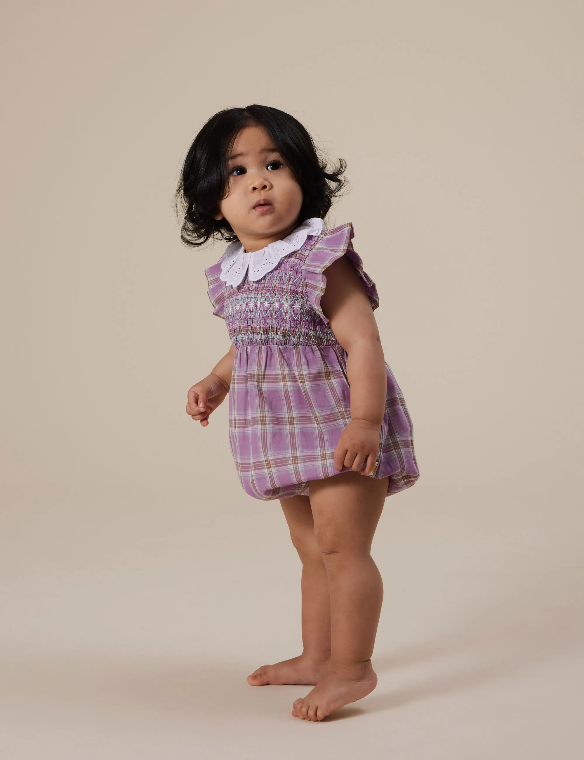 Goldie   Ace Lani Smocked Romper Mauve Check