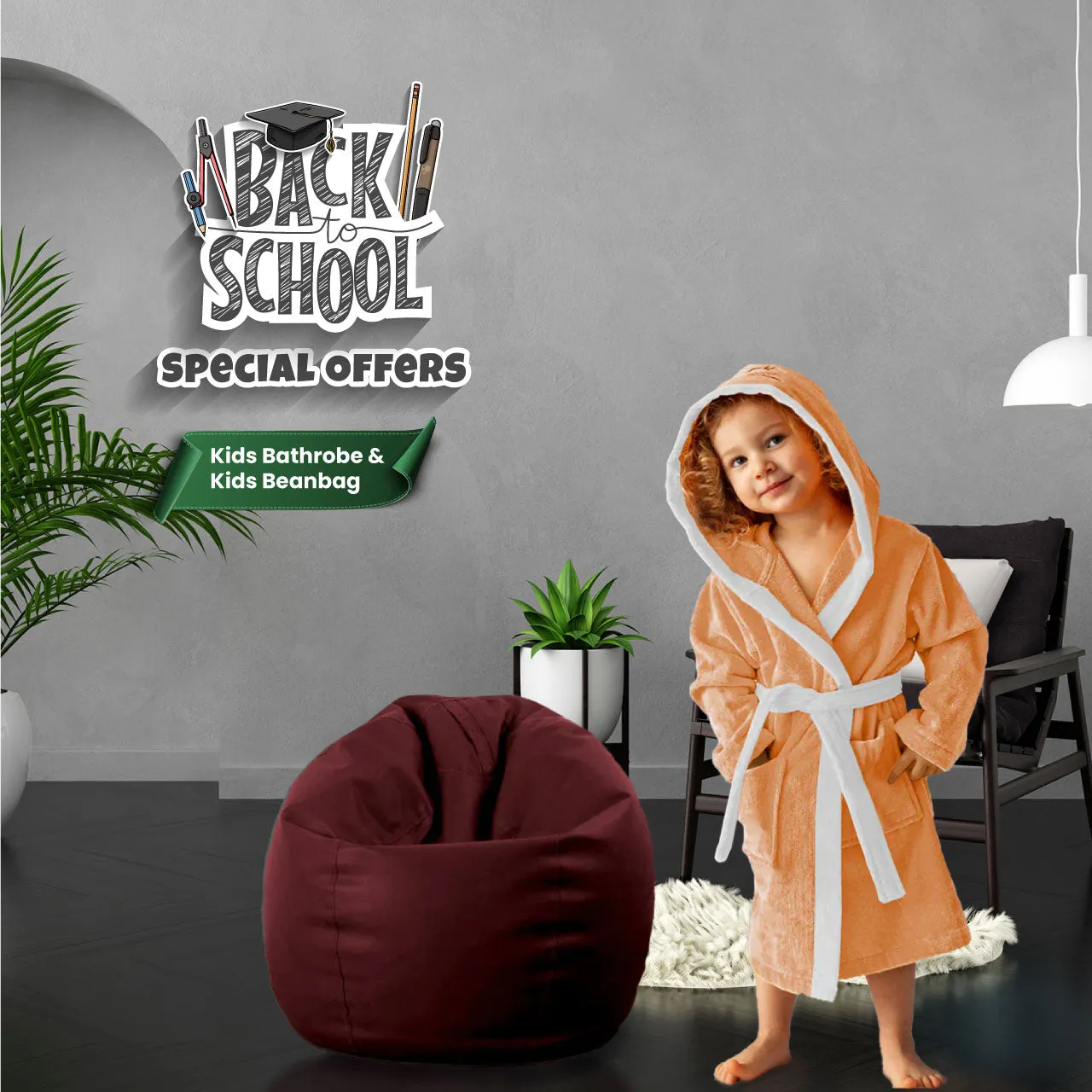 Kids Combo Offer | Kids Bathrobe and Bean Bag - Maroon