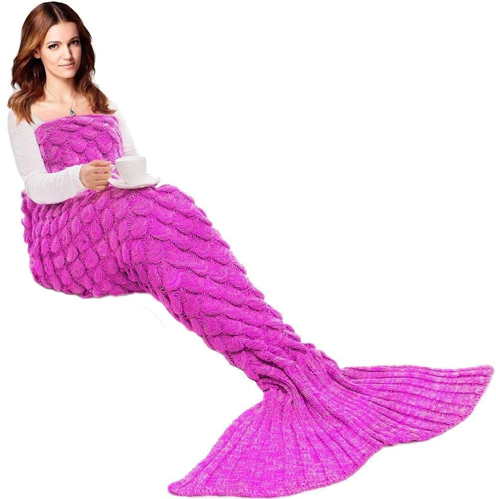 Mermaid Tail Blanket Hand Crochet Snuggle All Seasons Sleeping Bag Blanket