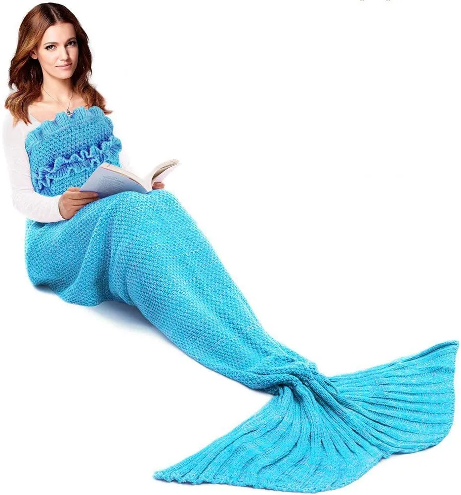 Mermaid Tail Blanket Hand Crochet Snuggle All Seasons Sleeping Bag Blanket
