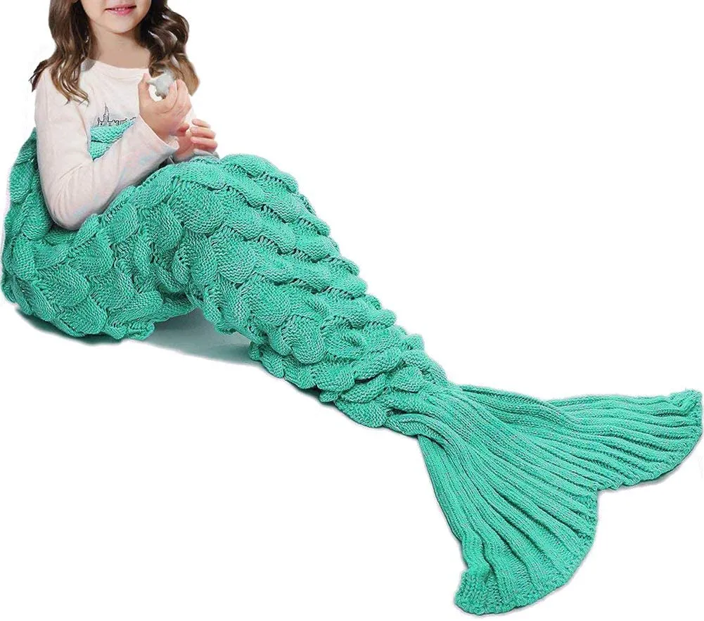 Mermaid Tail Blanket Hand Crochet Snuggle All Seasons Sleeping Bag Blanket