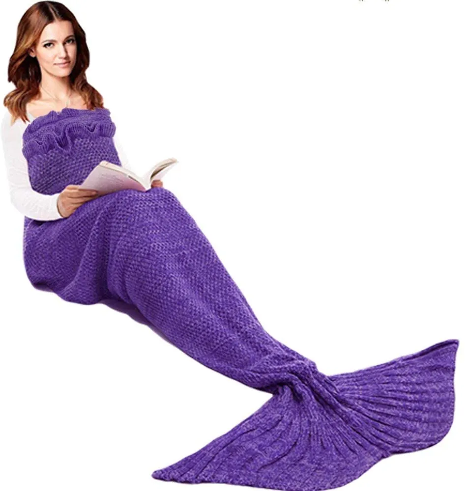 Mermaid Tail Blanket Hand Crochet Snuggle All Seasons Sleeping Bag Blanket